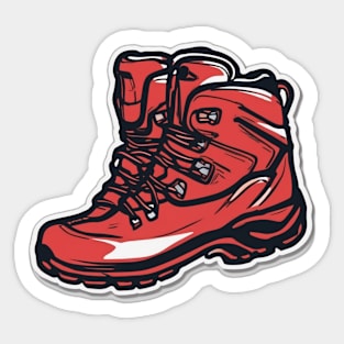 Vibrant Red Hiking Boot Illustration No. 838 Sticker